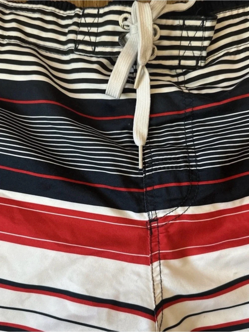 OP Patriotic Red White Blue Striped Lined Swim Trunks Board Shorts XL 40/42